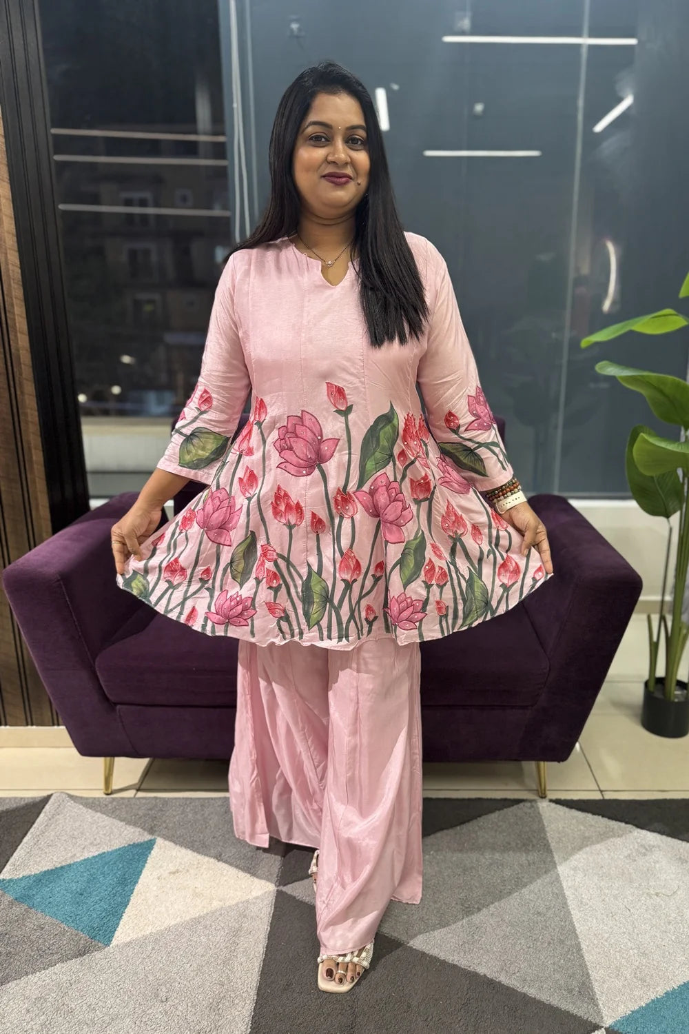 Kalamkari handpaint deisgner article in pink colour