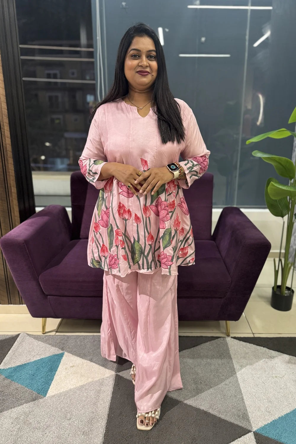 Kalamkari handpaint deisgner article in pink colour