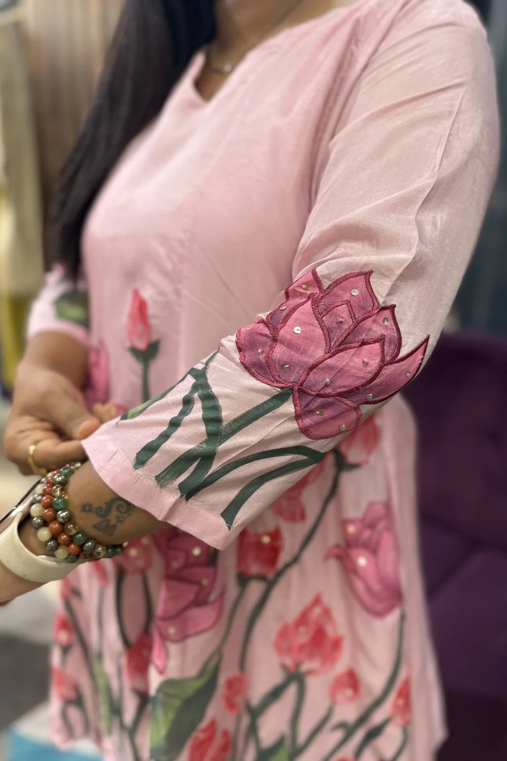 Kalamkari handpaint deisgner article in pink colour