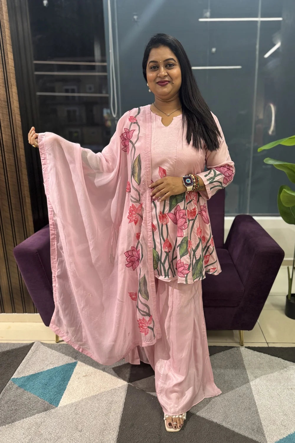 Kalamkari handpaint deisgner article in pink colour