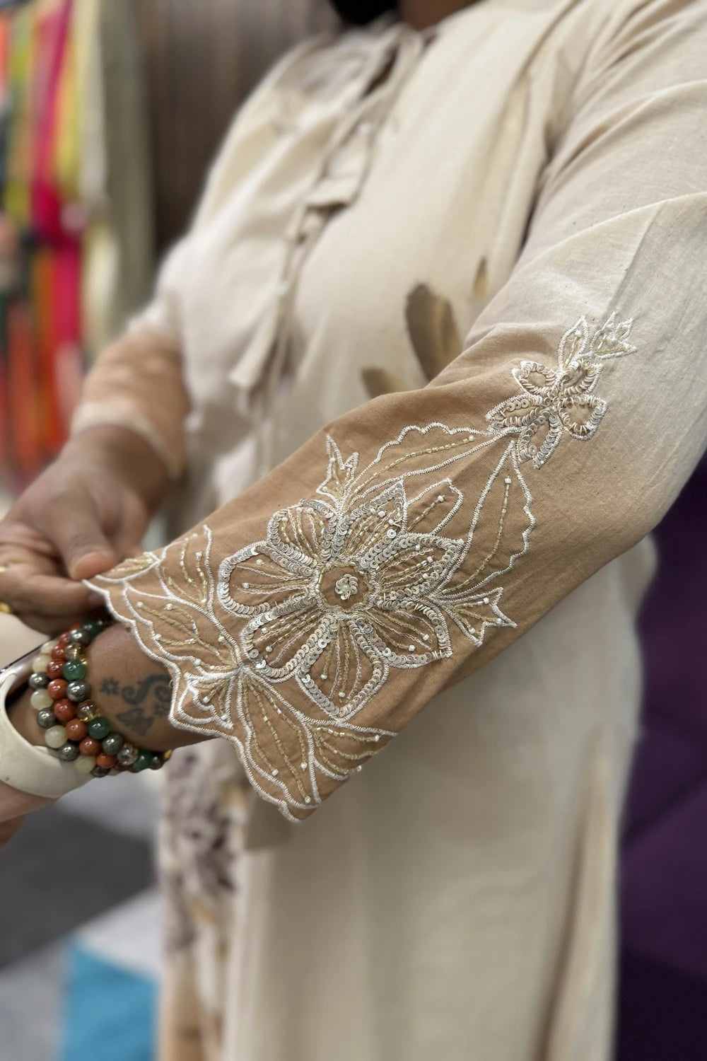 Beige colour handpainted pure cotton article