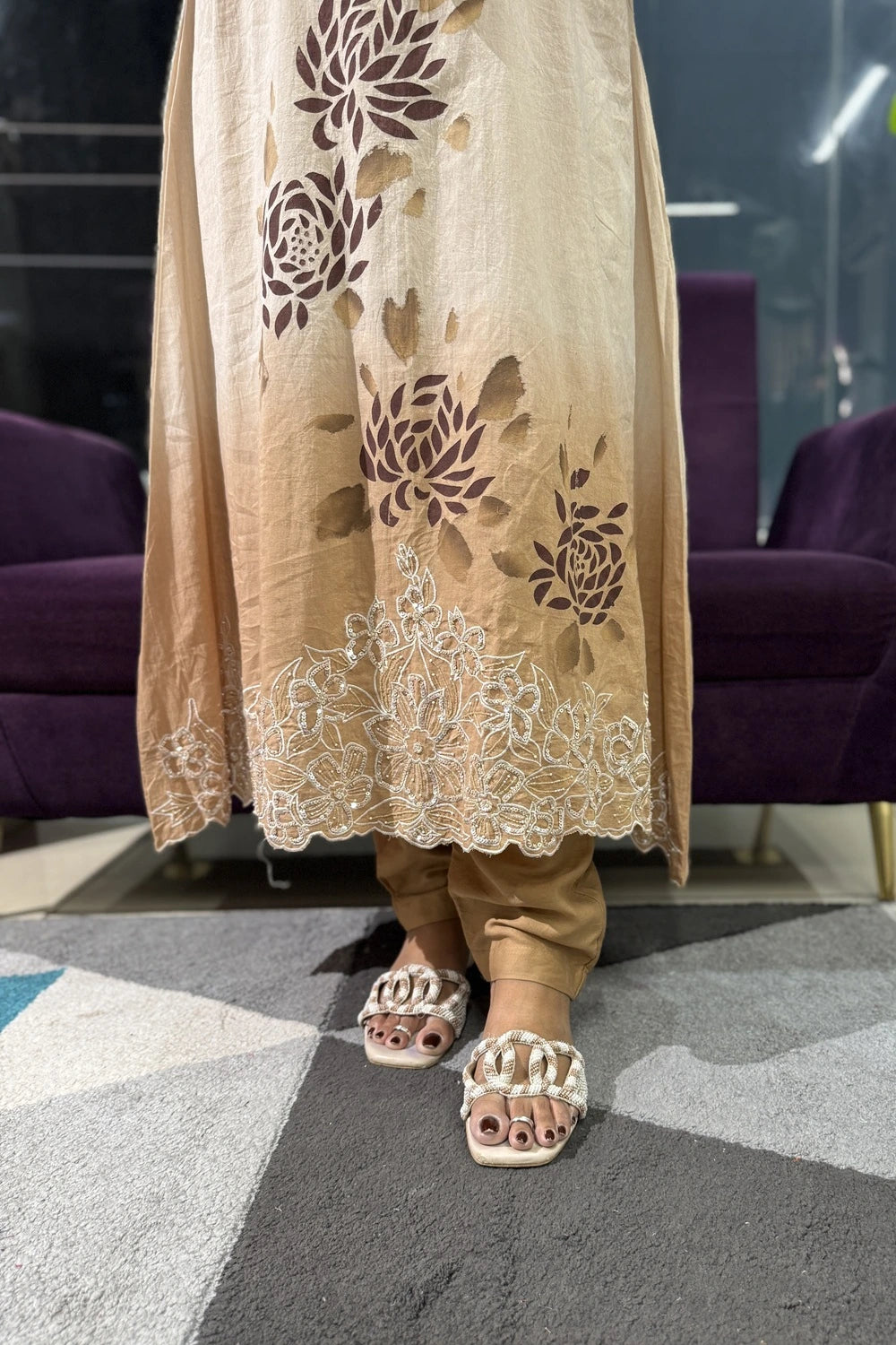 Beige colour handpainted pure cotton article