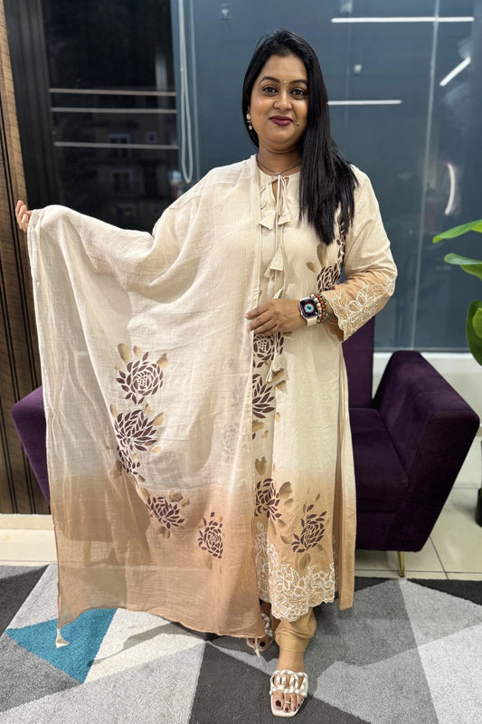 Beige colour handpainted pure cotton article