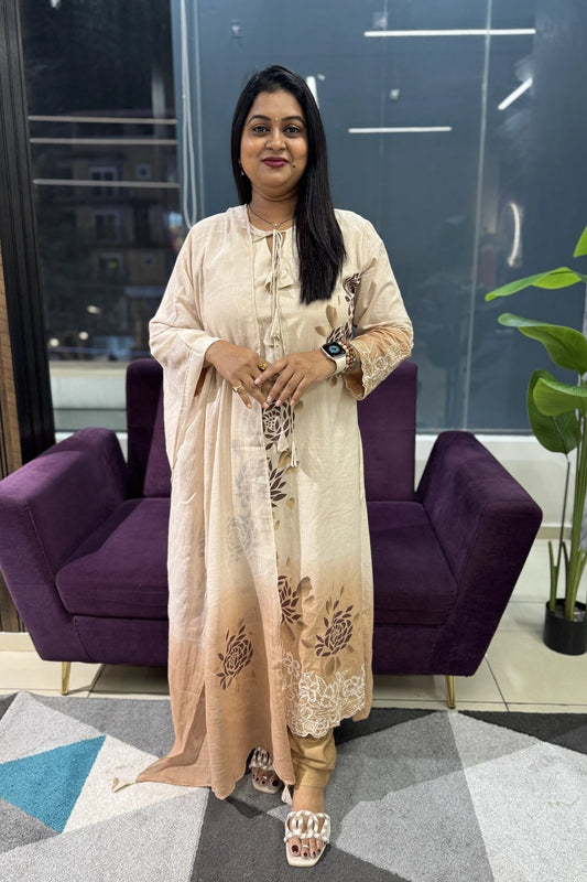 Beige colour handpainted pure cotton article