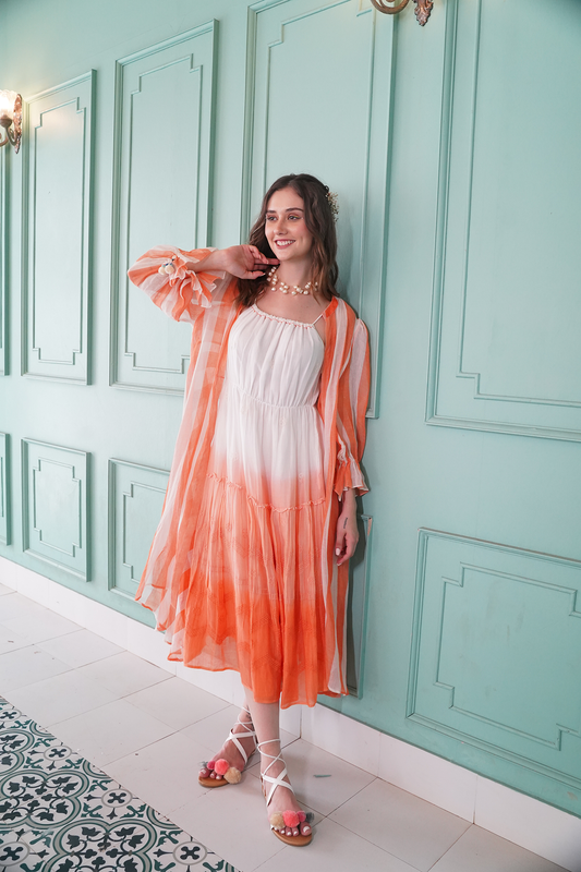 Jacket  Pattern Pure Mulcotton Orange and White Frock