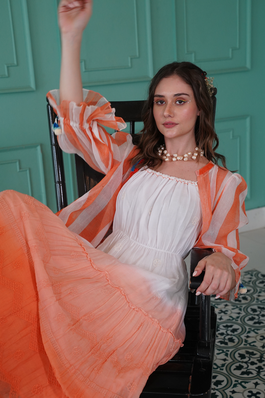 Jacket  Pattern Pure Mulcotton Orange and White Frock