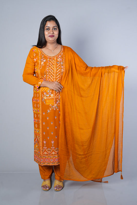 Mustard Colour Pure Gorgette Suit Set