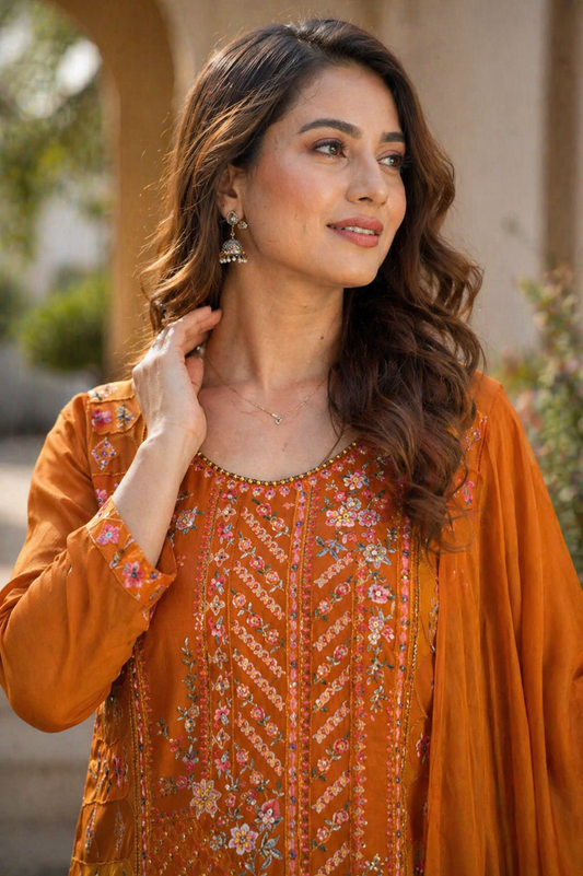 Mustard Colour Pure Gorgette Suit Set
