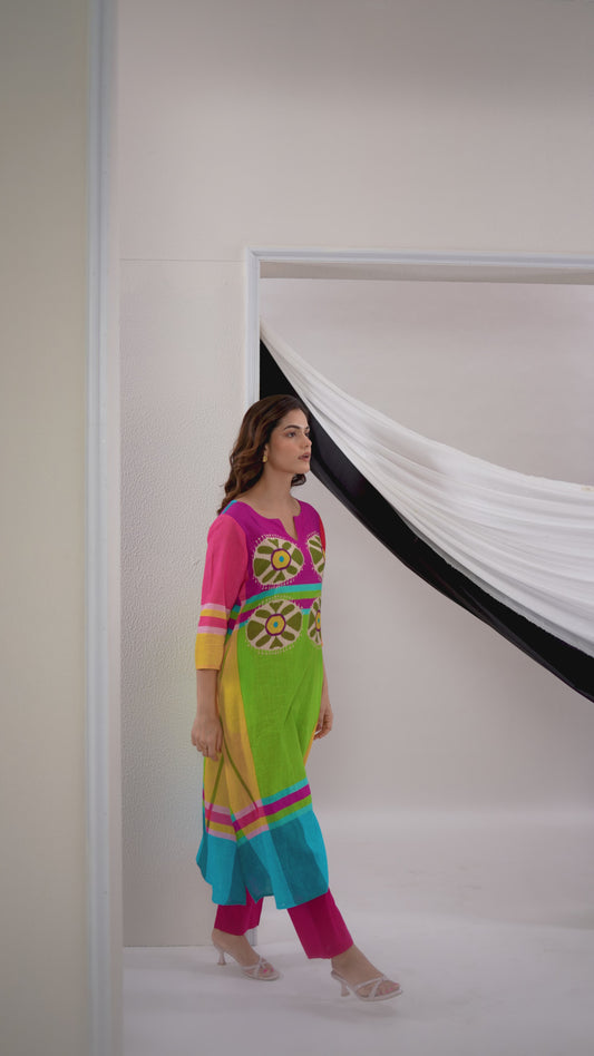 Multicolour Mulcotton Vintage Style Kurti Pant