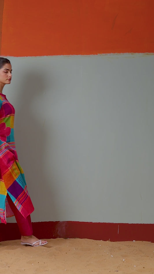 Checks Pattern Multi colour Kurti Pant